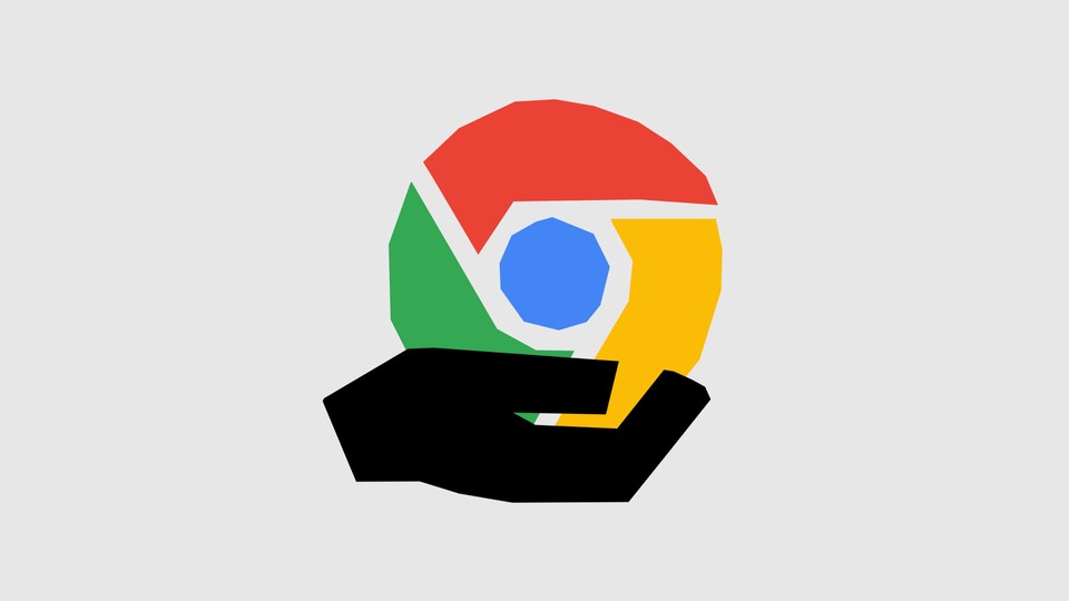 Schematic illustration of a hand holding the Chrome logo.