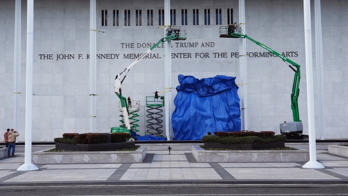 Kennedy Center sign under construction
