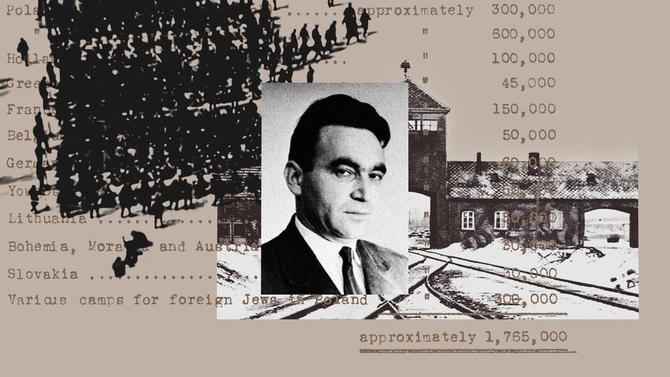 A photo montage showing Rudolf Vrba and Auschwitz