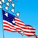 An American flag being punctured by computer cursors