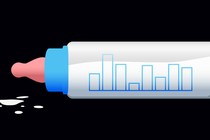 Illustration of a baby bottle overlaid with a bar graph