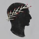A silhouette of caesar's head wreathed in matches.