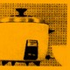 Two old photos of rice cookers in yellow and black ink