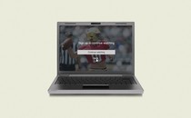 An image of a laptop showing a football player overlayed with the text "sign up to continue watching."