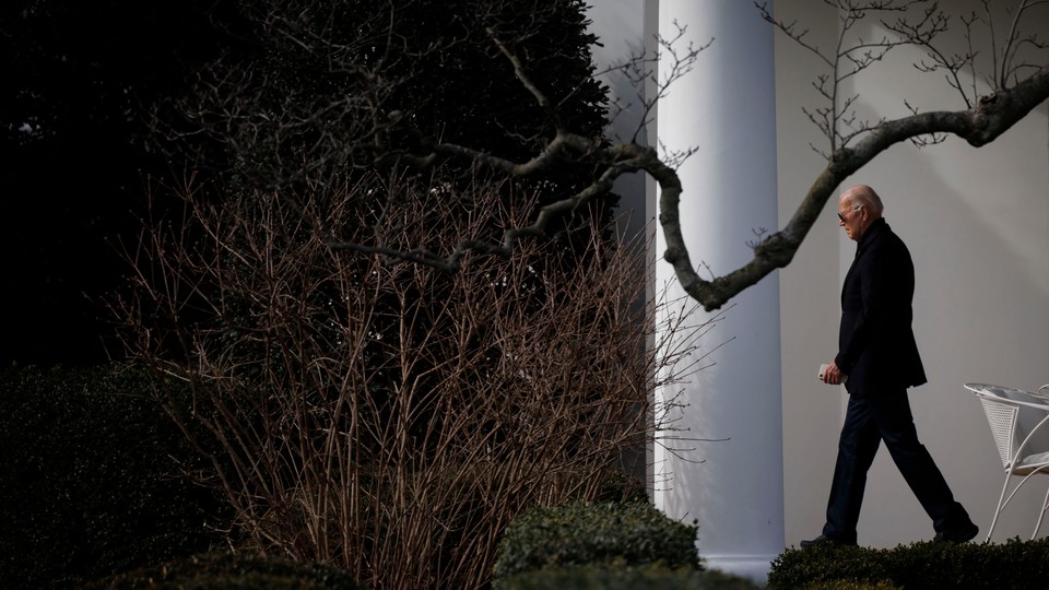 President Joe Biden exits the Oval Office before boarding Marine One