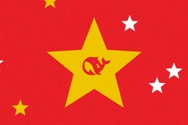 Yellow star with DeepSeek's logo against a red background