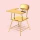 illustration: a solid gold school desk on a pink background