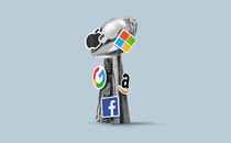An illustration of the Lombardi Trophy with Big Tech logos on top