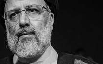 Black-and-white close-up of Ebrahim Raisi