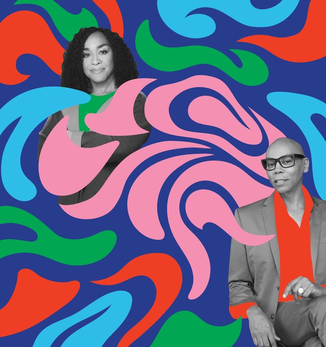 illustration with Shonda Rhimes and RuPaul