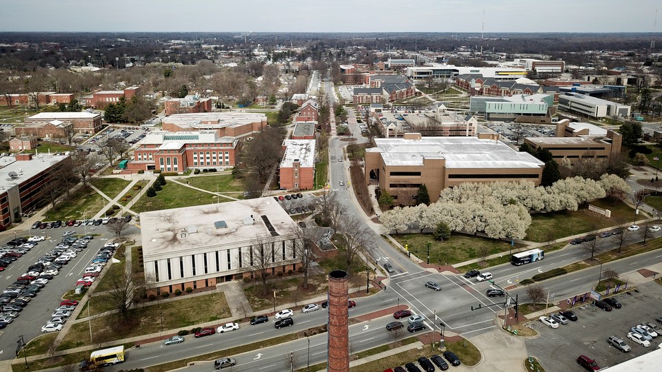 North Carolina A&T State University is divided by the boundary line between the Sixth and Thirteenth Congressional Districts in Greensboro, North Carolina.