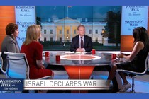 Guests talk around a table on the latest episode of Washington Week With the Atlantic