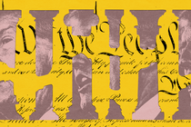 Broken columns with Trump's face superimposed over the text of the Constitution