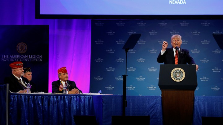Donald Trump speaks at the American Legion in Reno, Nevada.