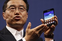 DJ Lee of Samsung presents Galaxy Note tablet PC during press day at IFA consumer electronics fair.