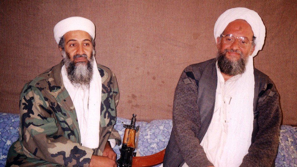 Osama bin Laden sits with Ayman al-Zawahiri at an undisclosed location in Afghanistan.