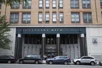 A front view of Stuyvesant High School's entrance