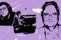 three drawings of Randy Newman