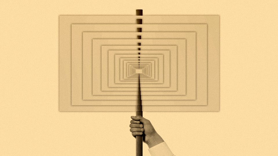 An illustration of a protest sign that contains an infinite number of protest signs