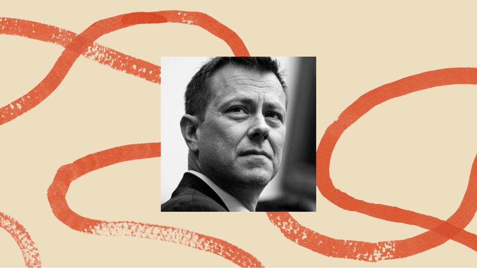 Black-and-white headshot of former FBI official Peter Strzok, inset in an illustrated background
