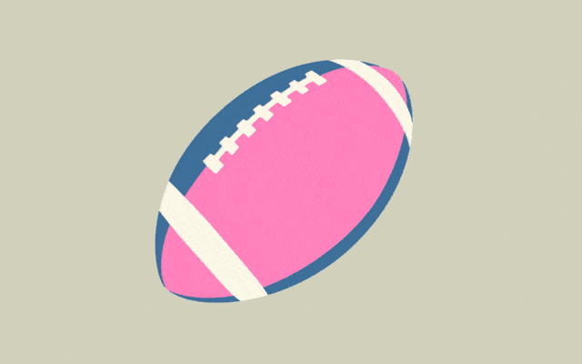illustration of a pink white and blue football spinning
