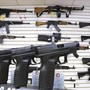 Handguns, rifles, and other guns on display