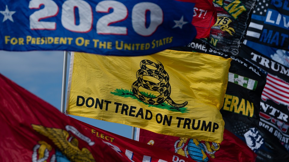 Flags at a 2020 Donald Trump campaign rally