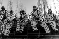 Soldiers on an armored vehicle