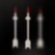 Illustration of three out-of-focus fuzzy red-tipped white arrows on black background