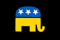 The GOP elephant colored like the Ukrainian flag