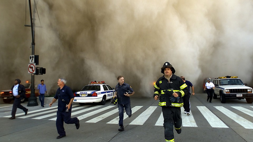 People running from smoke