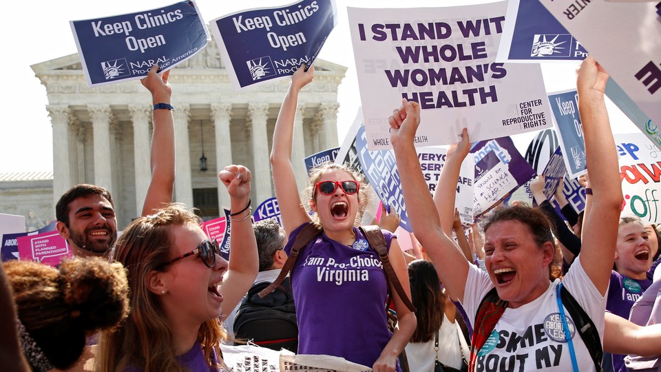 Pro-choice demonstrators outside the Supreme Court