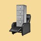 An illustration of a filing cabinet in a reclining chair
