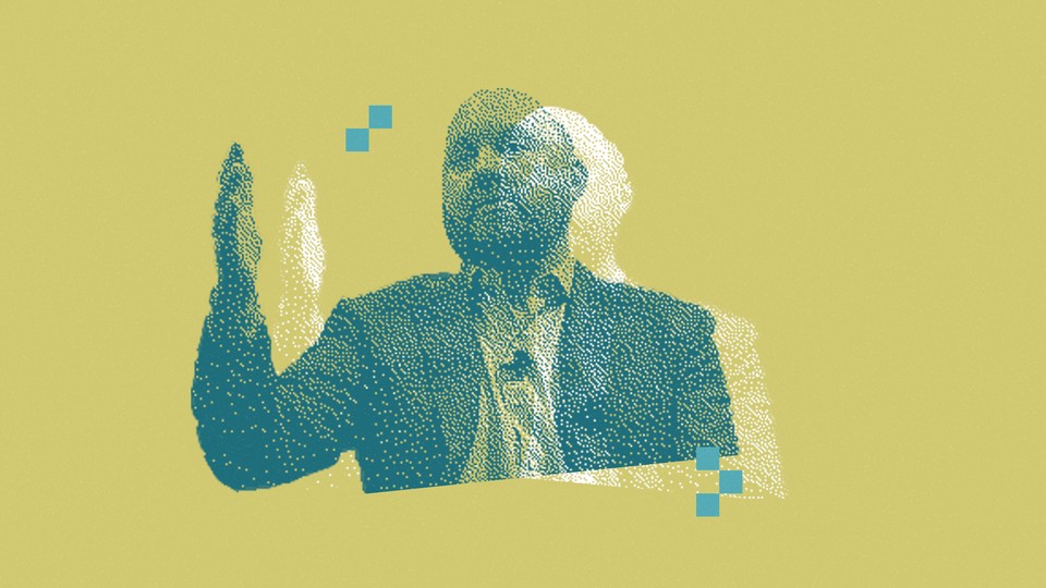 Illustration showing two pointillist drawings of Marc Andreessen overlapped over a lime green background.