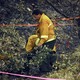 A wildfire investigator stands in a thicket.