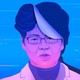 An illustration of Carrie Lam set against a blue background