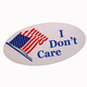 An oval sticker with an American flag and the words "I don't care" in blue