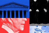 President Joe Biden, the Supreme Court building, and justices