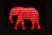 A red elephant with text from the 1619 project on top.