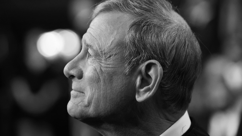 Black and white photo of Chief Justice John Roberts
