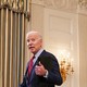 Joe Biden departs after delivering remarks in the State Dining Room of the White House.