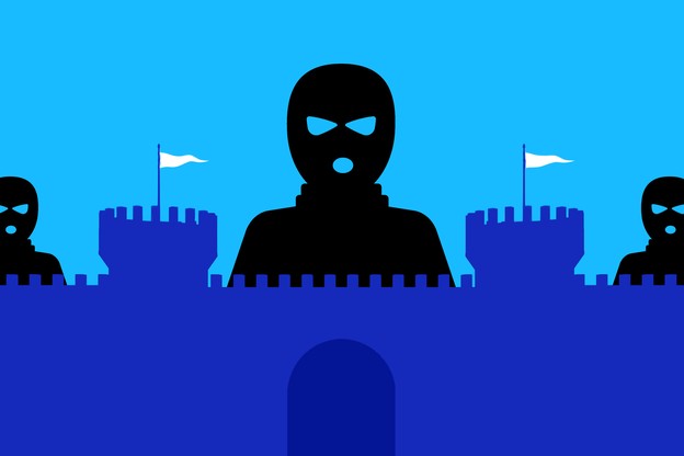 Illustration of burglars behind a castle