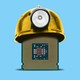 Illustration of a computer piece topped by a construction hat