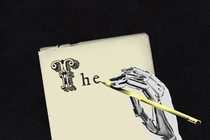 Illustration of a robotic hand writing with a pencil