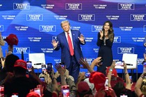 Donald Trump swaying onstage at a campaign event