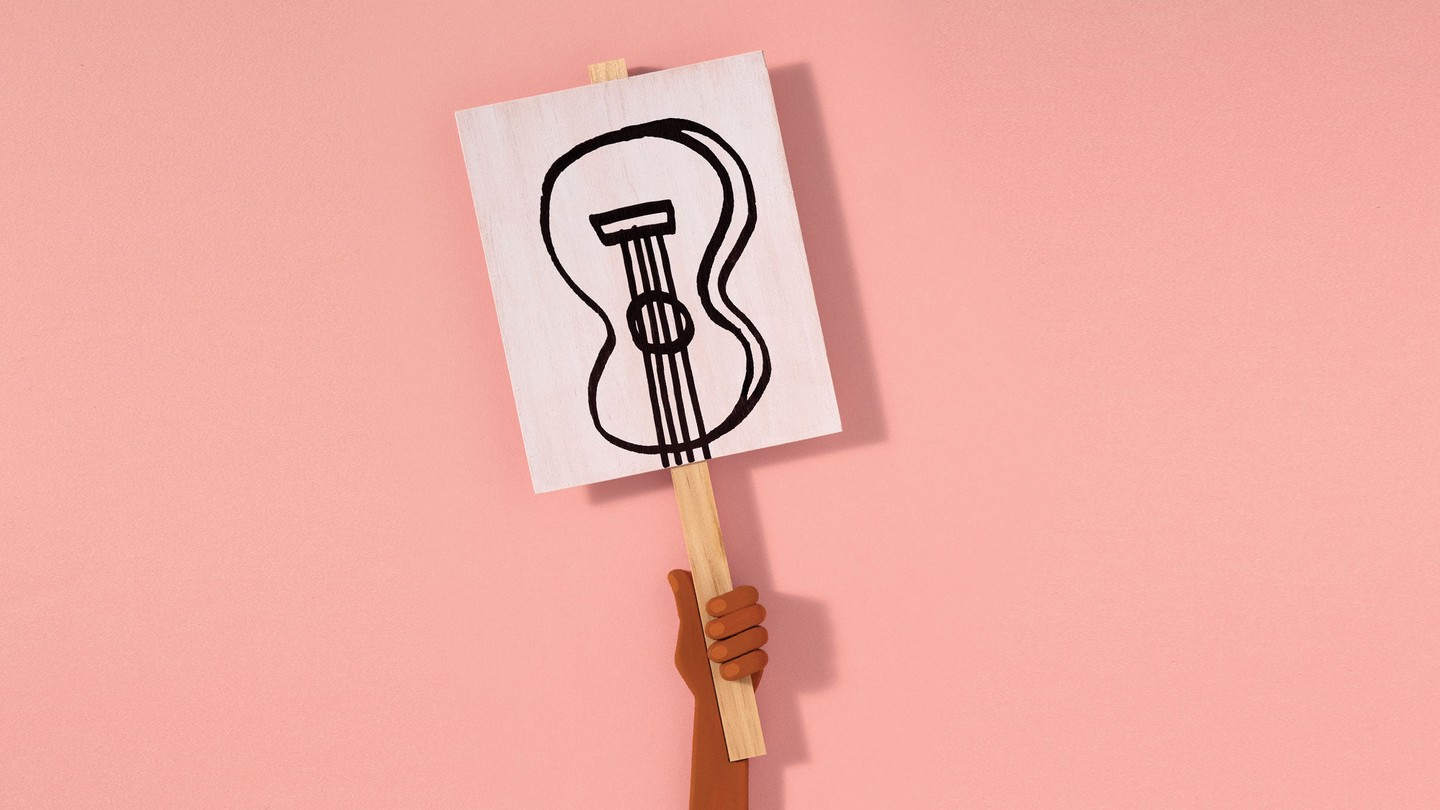 an illustration of a protest sign with a guitar