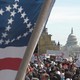 Anti-war protesters gather on 12 April 2003 at Freedom Plaza in Washington, DC.