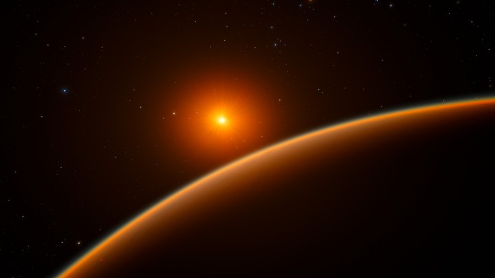 An artist’s impression of the exoplanet LHS 1140b, which orbits a red dwarf star 39 light-years from Earth