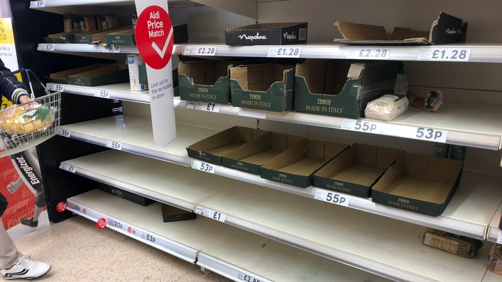 Empty shelves in a London supermarket
