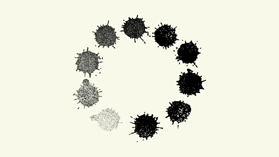 A circle of coronavirus particles in different shades of gray